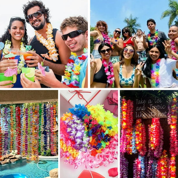 Collar hawaiano tropical, con 36 flores de seda, para fiestas temáticas  hawaianas, Luau, bodas, fiestas de cumpleaños, fiestas en la playa, 36