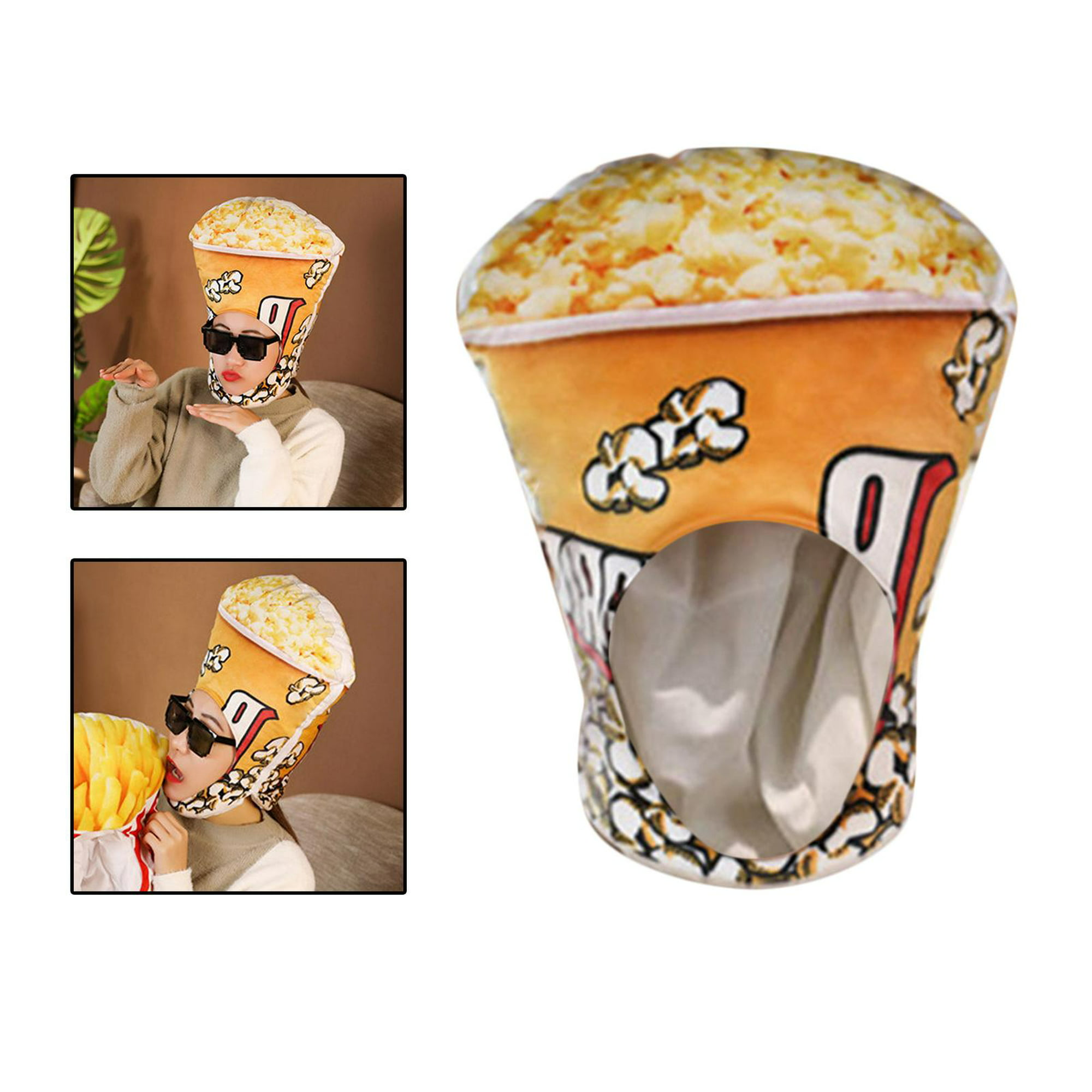 Gorro de felpa con forma de palomitas de maíz para adultos y niños, disfraz  divertido de