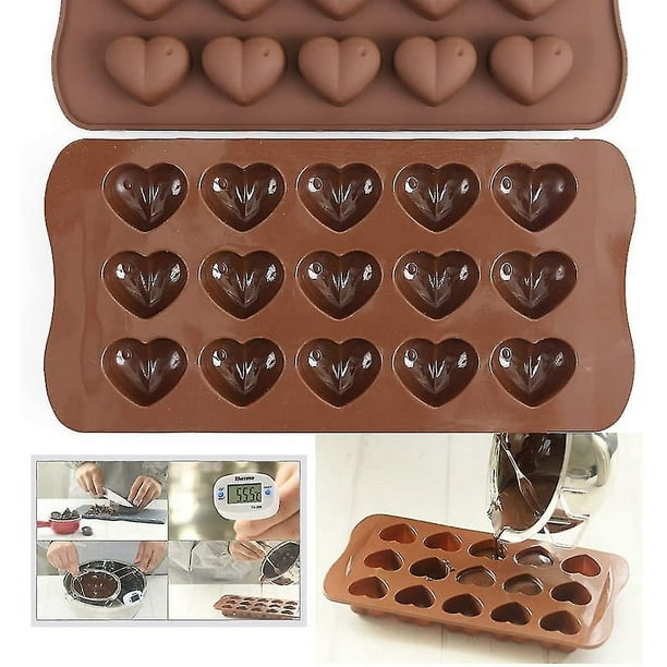 Molde de silicona con forma de corazón de Bamutu 2 piezas de 15 cavidades  en forma de corazón de silicona molde de chocolate antiadherente Candy  Jelly