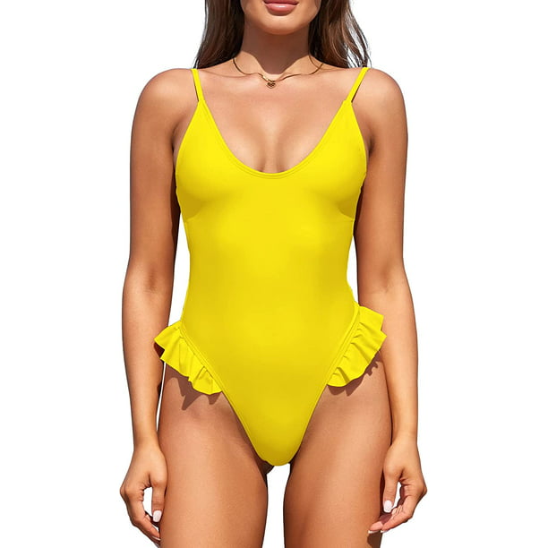 Mujeres Tanga Bañador Trajes de la Alta Corte una Pieza Brasileño Bikini Traje de Baño Limon Amarillo - C M Limon Amarillo - C Xishao ropa en línea