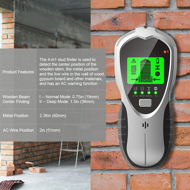  Escáner de pared 4 en 1 Detector de metales Escáner de pared  para el hogar Detector de pernos con carga de voltaje de CA Detector de  pared (color : rojo, tamaño