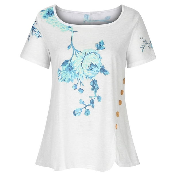 Puntoco moda mujer causal impresión blusa manga corta camiseta verano botón  tops Puntoco Puntoco-2860