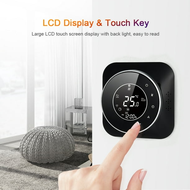 leyfeng Termostato inteligente Wi-Fi de 95-240V, termostato programable, 5  + 1 + 1, seis períodos, Control por aplicación de voz, retroiluminación,  LCD, agua