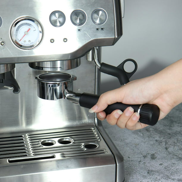 Portafiltro de café espresso de 54 mm, portafiltro de café sin fondo,  portafiltro de acero inoxidable y mango de madera maciza para máquina de  café Negro perfecl Portafiltro Cafetera