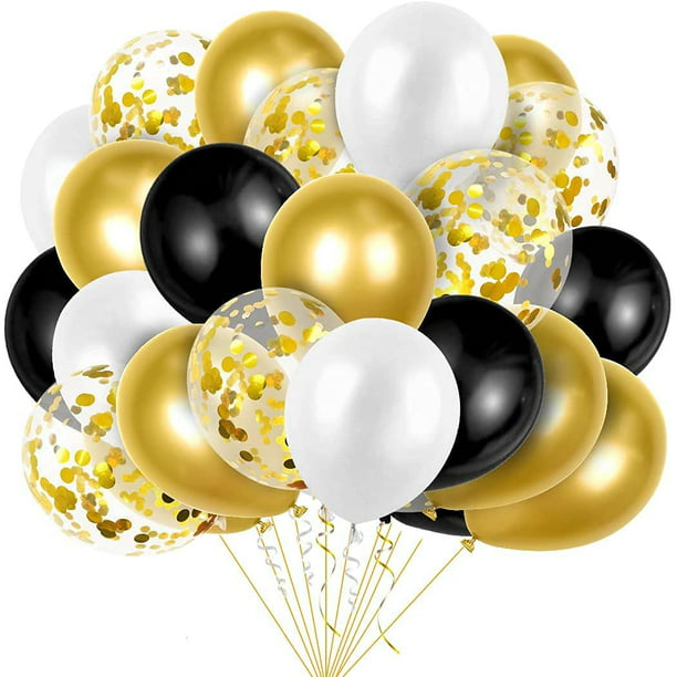 60 ramos de globos de helio de 12 pulgadas, dorado metálico, perla negra  transparente con globo de punto, perfecto para baby shower, despedida de