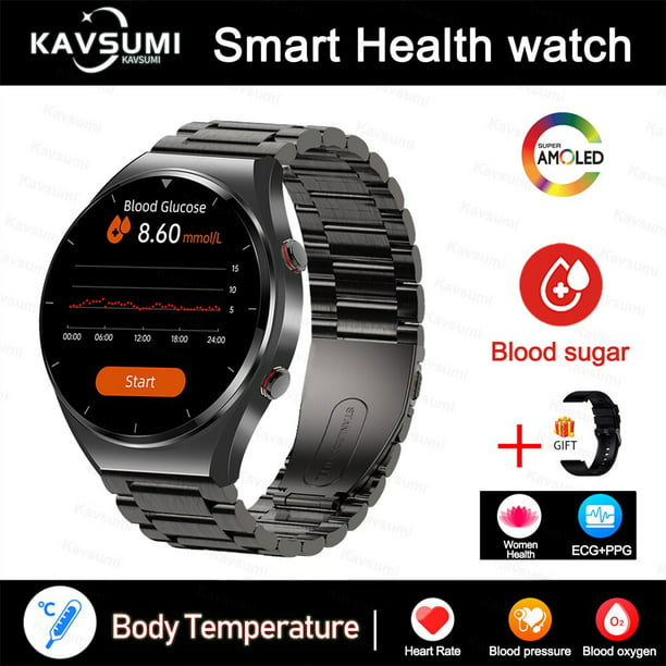 Smart Watch Monitoreo de Glucosa en Sangre Smartwatch Compatible con  Bluetooth (Negro)