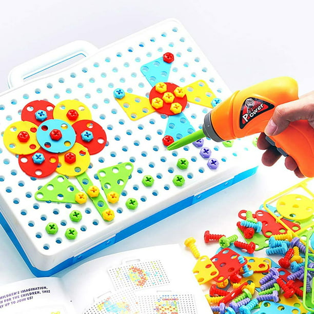 Juego enchufable Montessori juguete con taladro educativo creativo juguete  3D rompecabezas mosaico juego caja de herramientas niños de 3 4 5 6 años  para niños y niñas Ofspeizc LN-1587