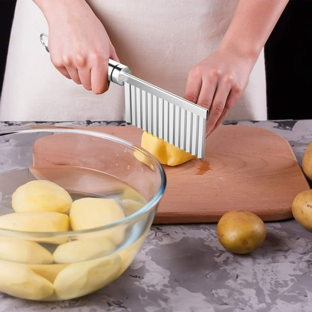 Cuchillo ondulado para patatas fritas, cortador de patatas de acero  inoxidable de 4 piezas, cortador de
