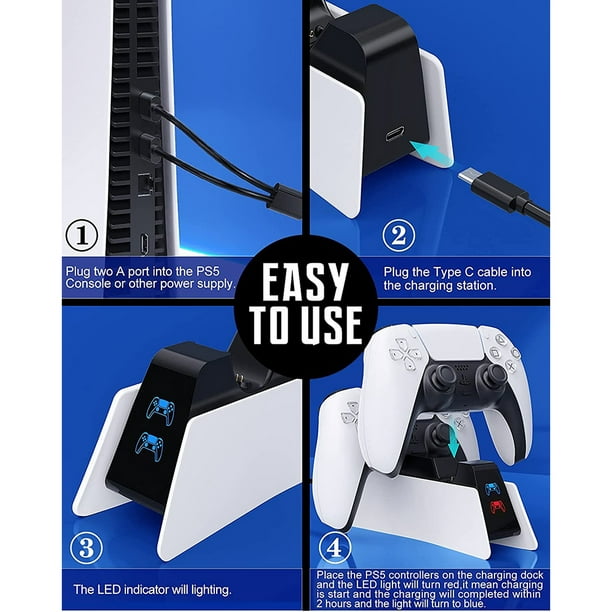 Cargador rápido Dual para mando inalámbrico PS5, estación de base de carga  USB/Tipo C para