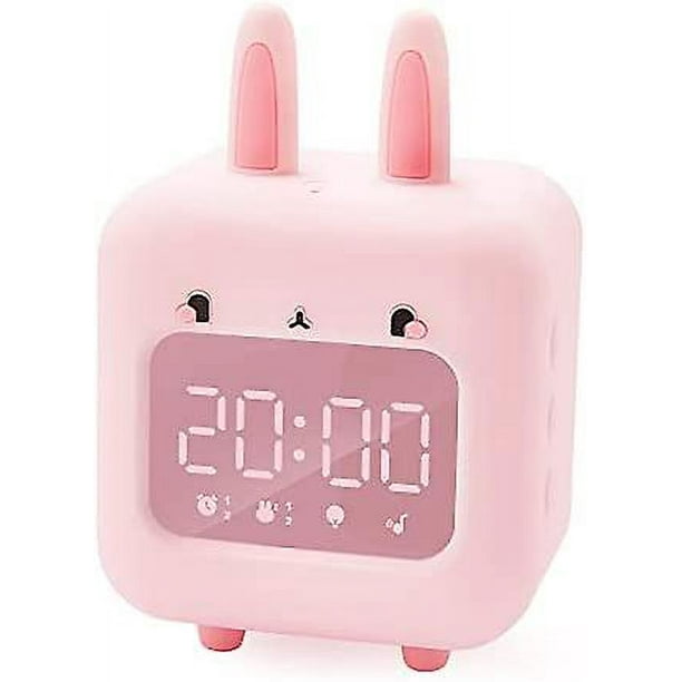 PinkLindo reloj despertador de conejito, luz de despertador para niños,  reloj despertador, luz nocturna para dormitorio de niña, reloj de  entrenamiento para dormir, regalo de cumpl