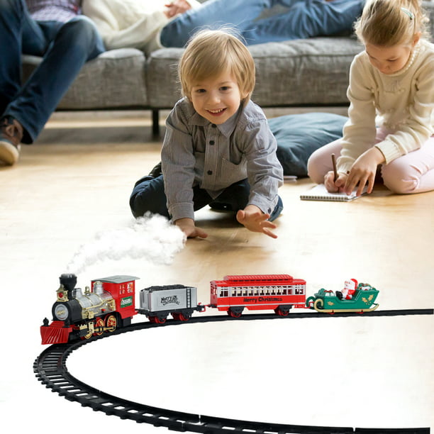  Juego de tren para niños y niñas, tren de juguete eléctrico que  incluye autobús de pasajeros con luces, locomotora de vapor con sonidos  realistas y faros, coche de carbón, juegos de