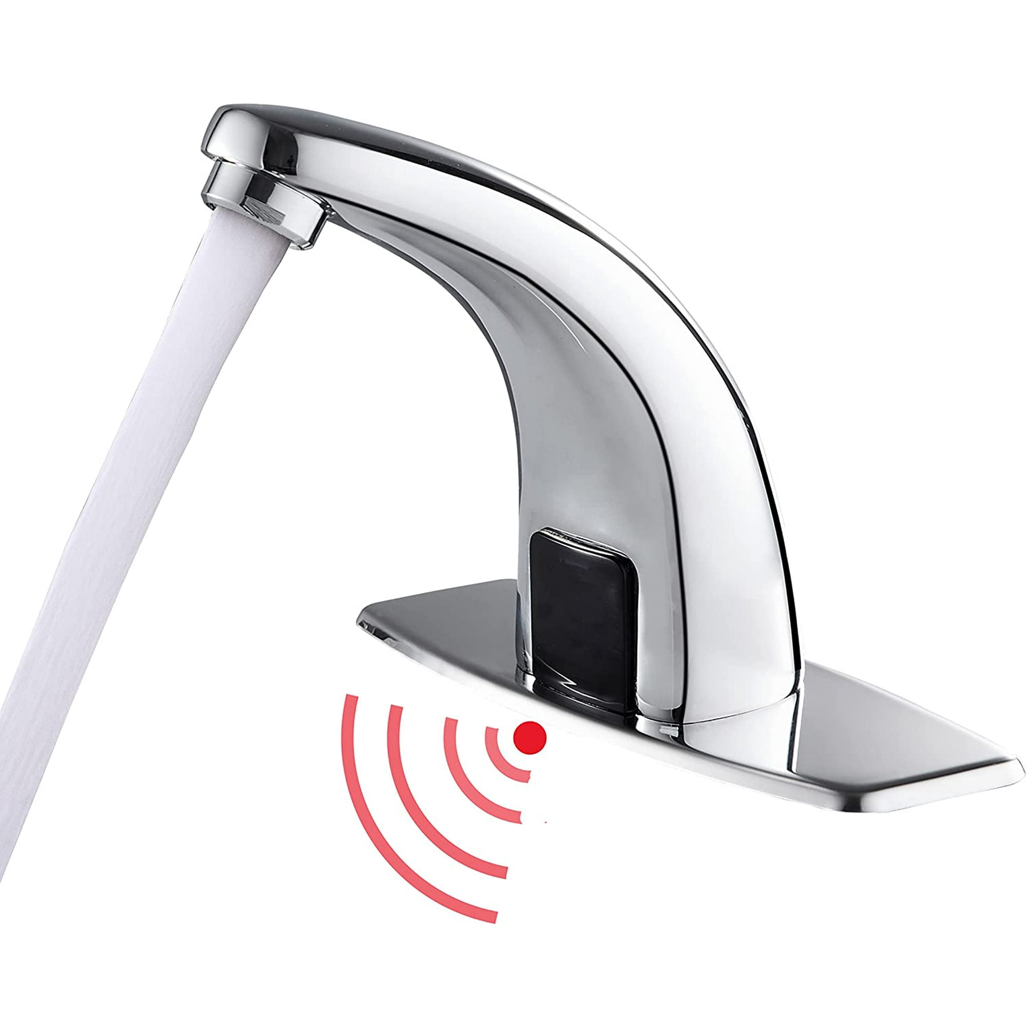 Grifo de lavabo de baño sin contacto con sensor automático con placa de  cubierta de orificio, cromado, doble alimentación, grifos de baño