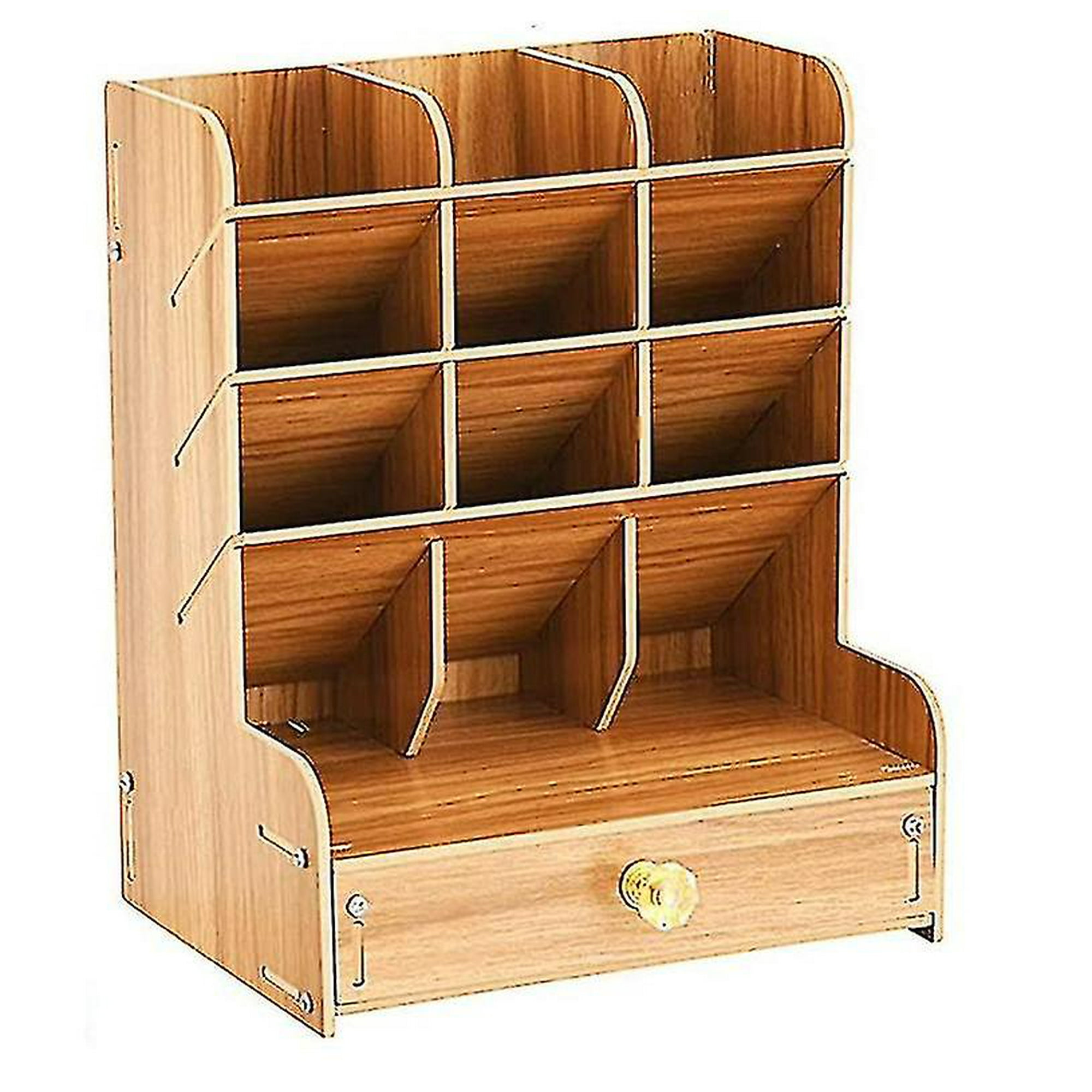 Organizador de escritorio de madera, soporte de bolígrafo de gran  capacidad, caja de almacenamiento estacionario de escritorio, organizador  de