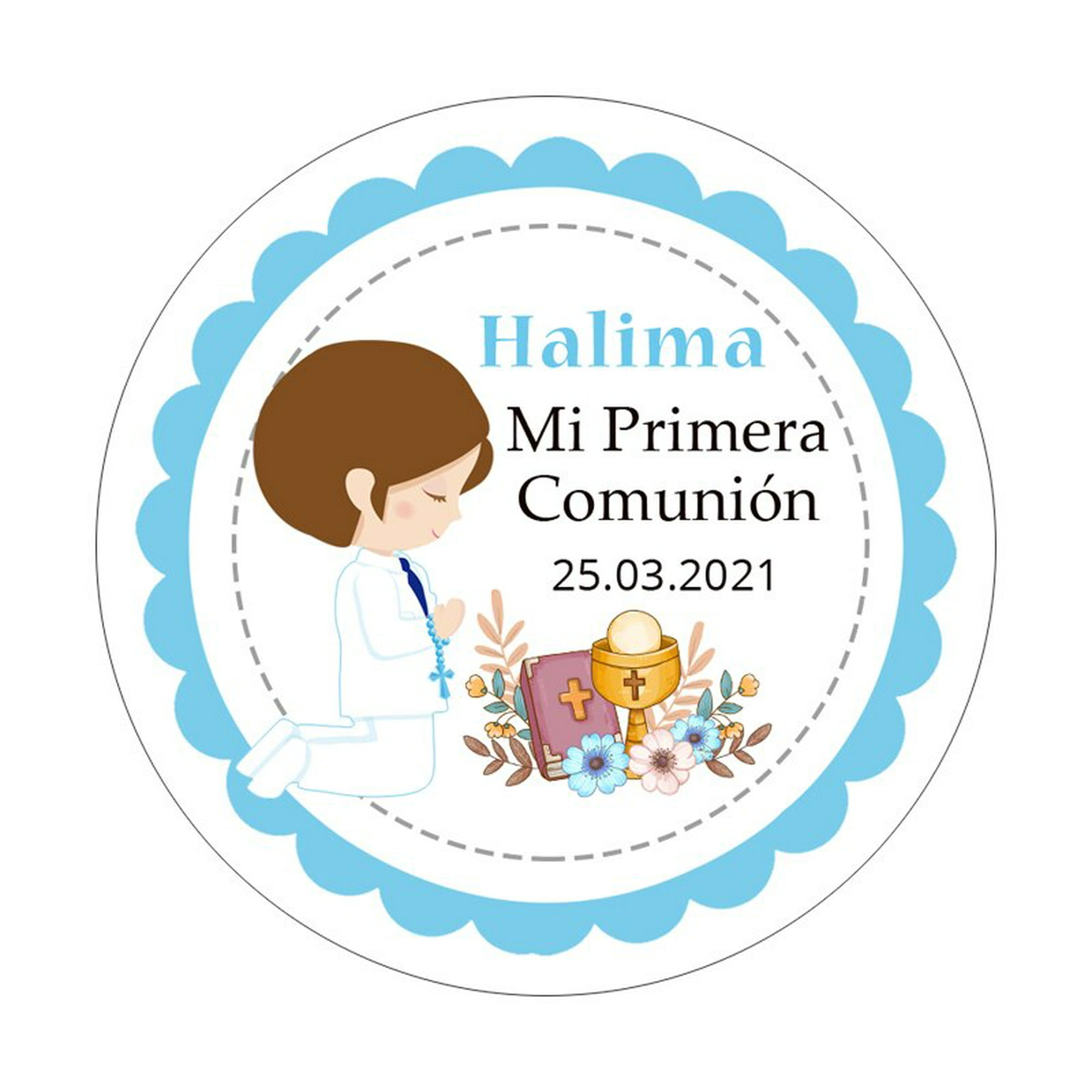 Pegatinas personalizadas de primera comunión para niño y niña, etiquetas de  recuerdo de primera comunión, bautismo, 100 piezas
