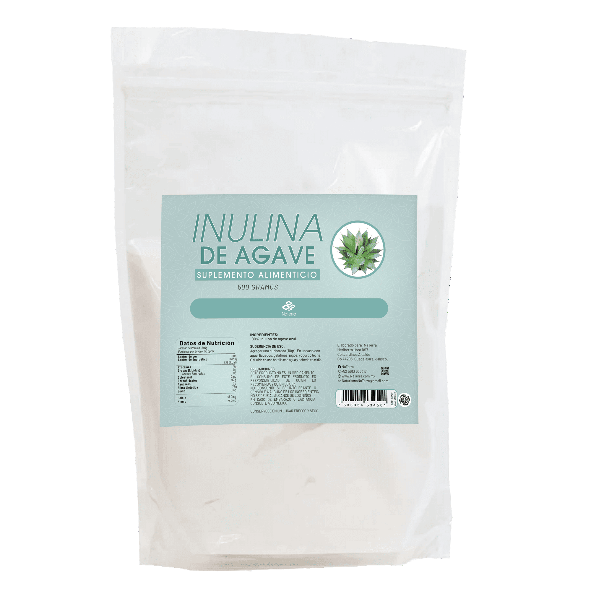 INULINA DE AGAVE 500 GRAMOS NaTerra Inulina de Agave Azul, 500 gramos