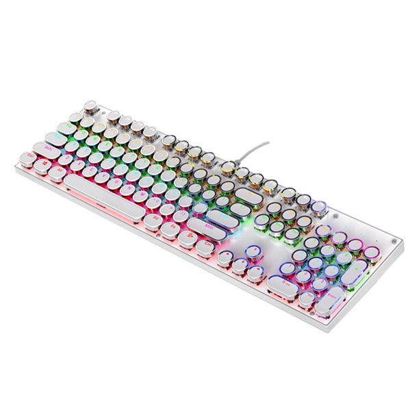 Teclado ergonómico para juegos de 104 teclas con teclas redondas  retroiluminadas RGB Eje mecánico USB con cable Interruptor azul Teclado  para juegos , blanco Hugo Teclado mecánico