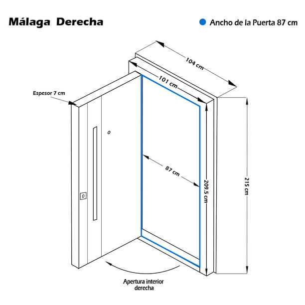 Puerta de Seguridad Acorazada Mod. Málaga, apertura derecha, Marca Eversafe  Eversafe Malaga /Clasico Madera/Exterior Alta Seguridad