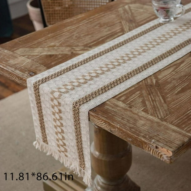 Camino de mesa Caminos de mesa de arpillera gris con camino de mesa con  borlas para mesa de centro, cubierta de tocador para mesa de comedor  Caminos