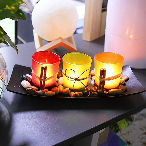 Juego de escenas de velas naturales, 3 vasos de velas decorativas Vela  electrónica LED Portavelas de cristal decorativo Adorno Portavelas creativo  americano JAMW Sencillez