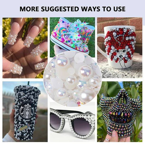 Medias perlas para manualidades, juego de cuentas de perlas con parte  posterior plana para decoración artesanal de uñas, tamaños mixtos de 3-10mm