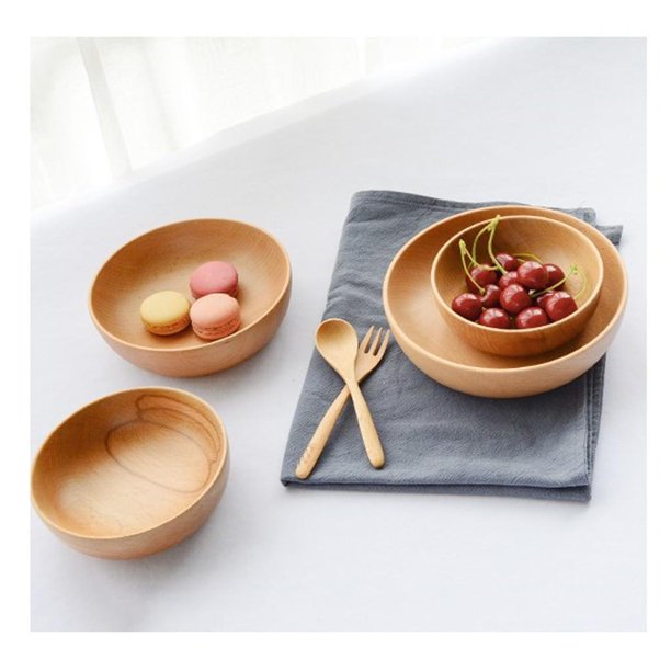  Tazón de madera de estilo japonés, cuenco de sopa de arroz de  madera para ensalada, recipiente grande y pequeño para niños, vajilla de  madera (diámetro de 5.1 in) : Hogar y