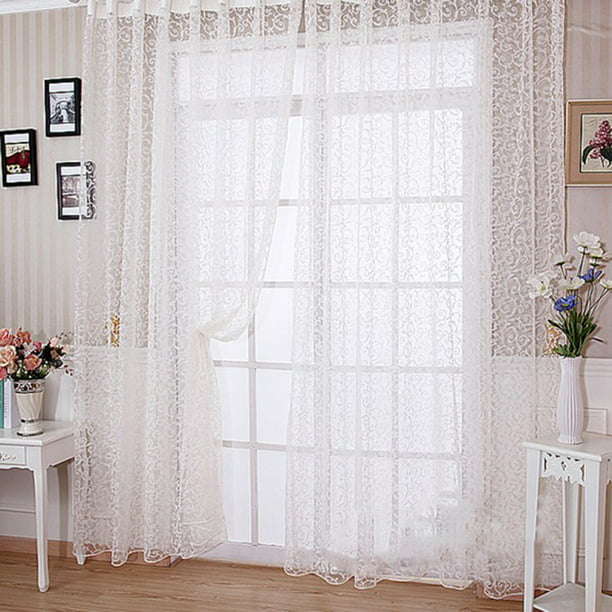 Cortina transparente blanca para decoración de ventanas, cortinas