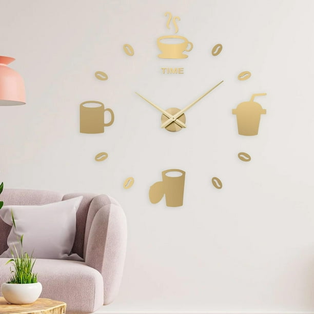 Reloj de pared para el hogar, autoadhesivo, moderno, silencioso, acrílico,  analógico, cocina, bricolaje, decoración de tazas de café Negro BLESIY Reloj  de pared de bricolaje