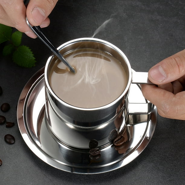 Juego de tazas de café expreso de acero inoxidable, doble pared de acero  inoxidable, taza de café con leche, taza de café expreso con platillo y
