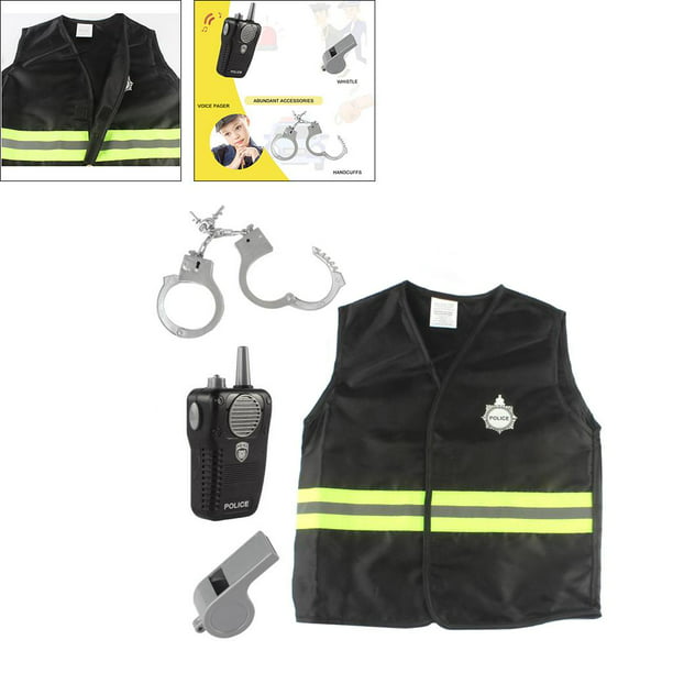 Disfraz de oficial de policía para niños, incluye insignia de bastón de  policía, esposas, chaleco, pistola de juguete, juego de rol, disfraz de