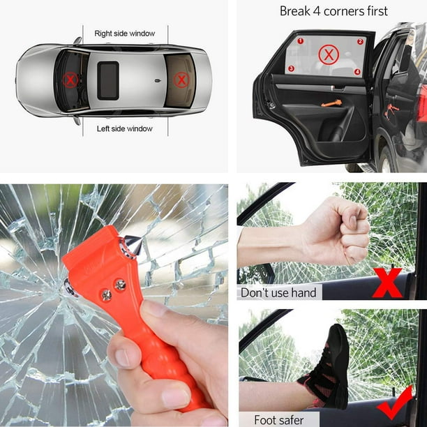 Martillo de emergencia para coche con cortacinturones, herramienta de  escape, rompe cristales, ventanillas de automóviles, naran