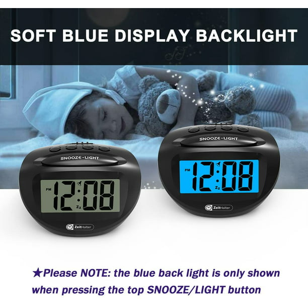 Despertador digital LCD con pilas únicamente, retroiluminación azul,  aluminio JM