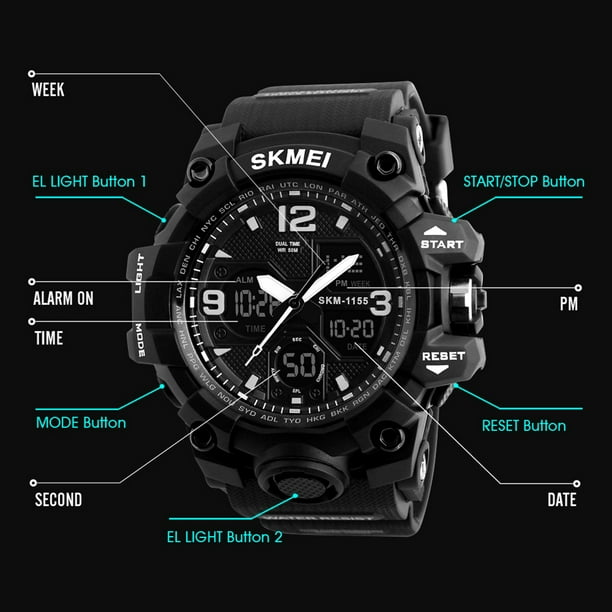 Reloj de deportivo cronógrafo con de retroiluminación LED prueba de agua  para hombre, hora dual rojo Sunnimix reloj digital para hombre