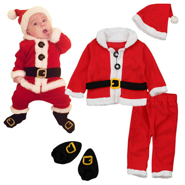 4 Piezas Bebé Niño Pantalones + Conjunto de Ropa de , 0-6 0-6 meses CUTICAT  Disfraces navideños de Papá Noel