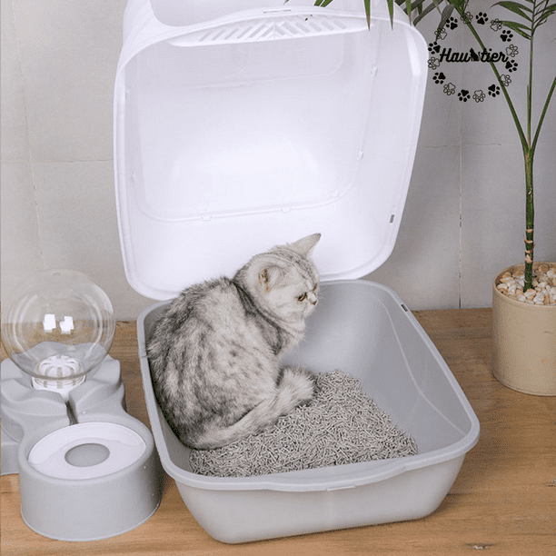 Arenero cerrado para gatos grande caja de arena aseo con cucharra con tapa  sin olor 68.5x47x44.5cm Gris SELEOK