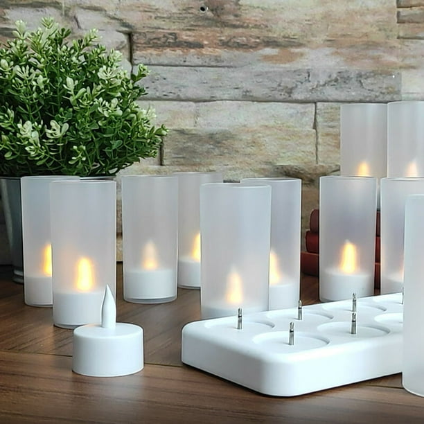 12 velas LED recargables efecto llama con base de carga ideal para Navidad,  cumpleaños, bar, restaurante, boda Kuyhfg Bienvenido a Kuyhfg