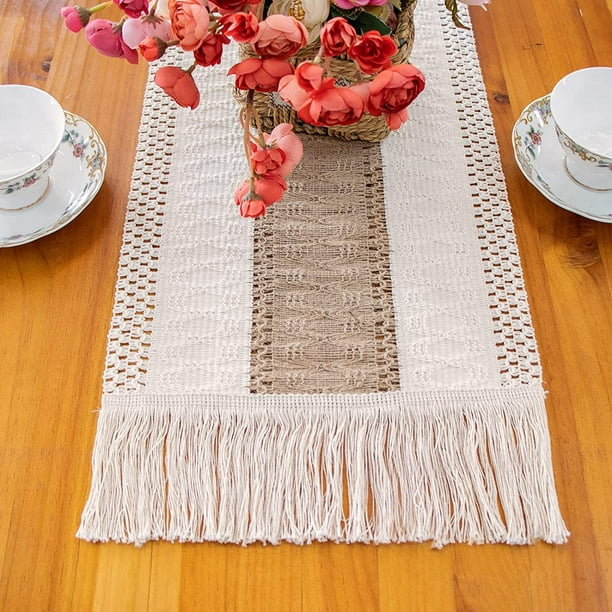 Camino de mesa de macramé estilo granja, camino de mesa bohemio de encaje de  algodón de arpillera natural, 12 x 72 pulgadas JAMW Sencillez