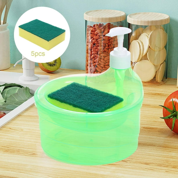 Dispensador de jabón para platos con soporte de esponja, dispensador de  jabón de cocina multifuncional de 1000 ml de capacidad, (6 * estropajos  inclui Verde Macarena dispensador de jabón