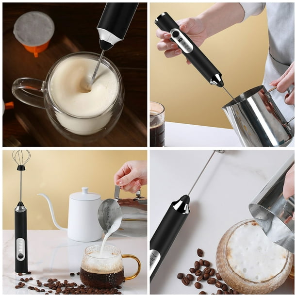 Espumador de leche recargable de mano, batidor eléctrico de café con 3  batidores de acero inoxidable, licuadora de espuma ajustable de 3  velocidades