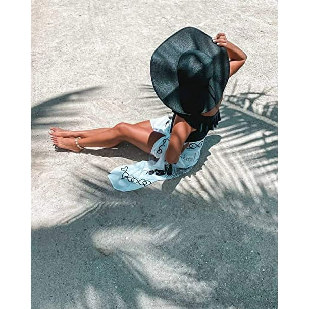 Sombrero de paja con lazo grande para mujer de 5,5 pulgadas, grande,  flexible, plegable, enrollable, gorra de playa, sombrero para el sol UPF  50+ (azul marino) Sailing Electrónica
