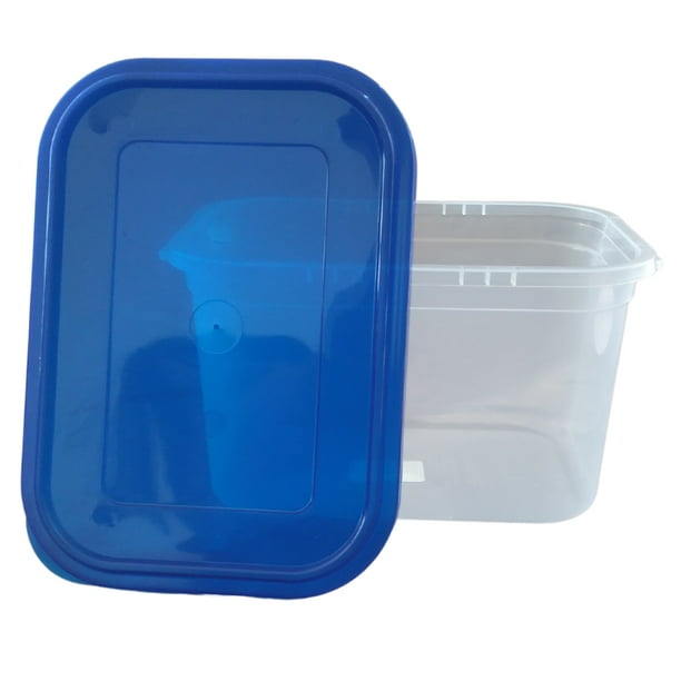 4 Cajas de Plastico 6.5 litros Transparente Tapa Azul Peyo Zeus