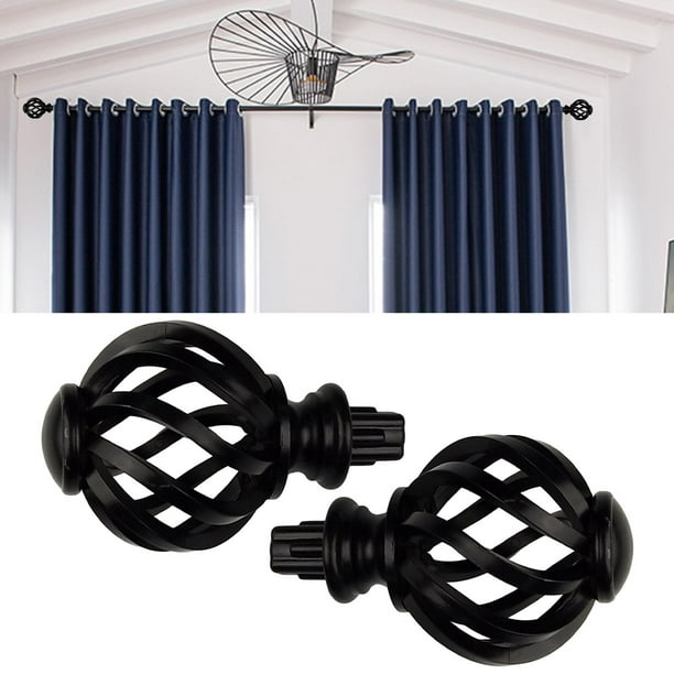 SUPERIOR Barras de cortina ajustables negras, barra de cortina expandible  de hierro y resina para ventanas con remates decorativos, colección de
