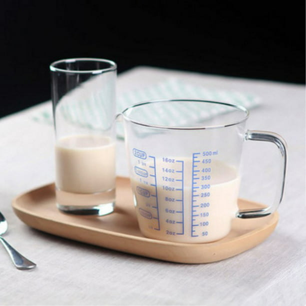Taza medidora de vidrio de borosilicato resistente al calor con escala,  fácil de medir en polvo líquido, tazas de leche, taza de leche para niños  para microondas, 500ML, M, 1 : 