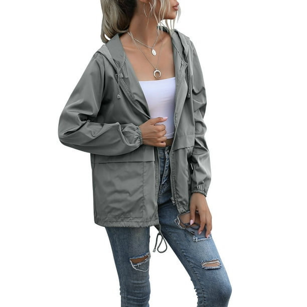 Qarigey Chubasquero ligero para mujer, impermeable, con capucha,  cortavientos para exteriores, plegable, para senderismo, Camping, trajes  para mujer Prendas para la parte del cuerpo Gris claro SG