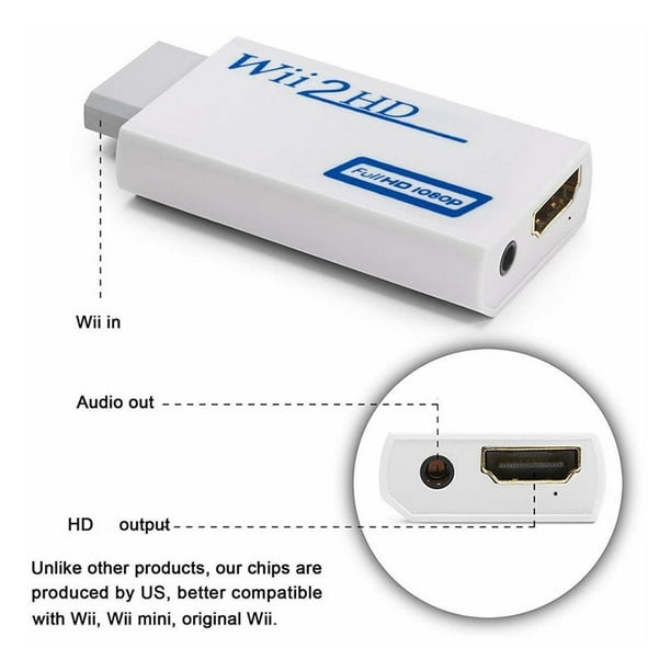 Adaptador Full HD 1080P compatible con Wii a HDMI, convertidor de Audio de  3,5mm para PC, HDTV, Monitor, Wii2 a HDMI