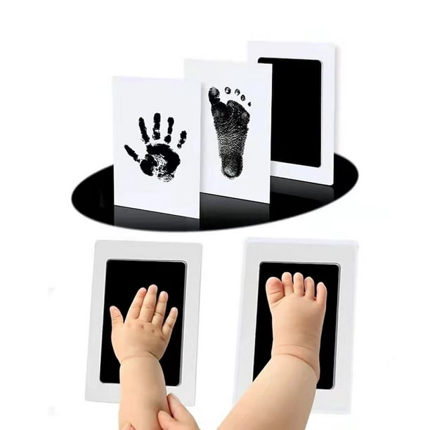  Kit de marco de fotos de huellas de bebé y huellas de mano,  incluye almohadillas de tinta 3: rosa + azul + negro, perfecto para niños y  niñas, marco de recuerdo