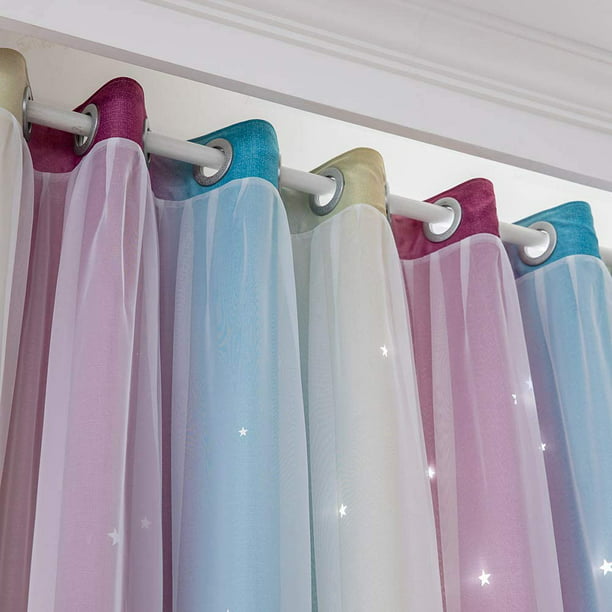 Cortinas opacas de doble capa para habitación de niños, visillos coloridos  de estilo princesa para ventana, sala de estar, dormitorio de niña -  AliExpress