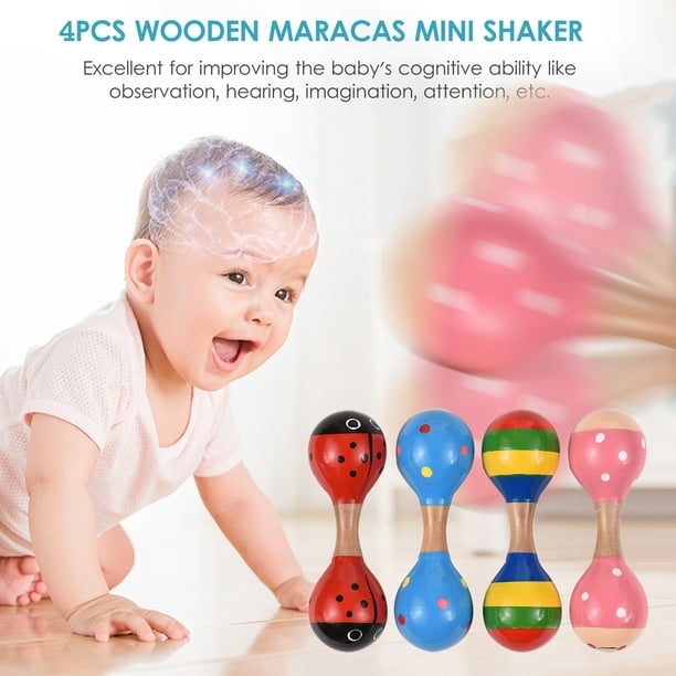 Maracas de Madera en Miniatura para Bebés y Niños, Sonajeros Divertidos,  Juguetes Musicales Coloridos para Niñas y Niños Pequeños