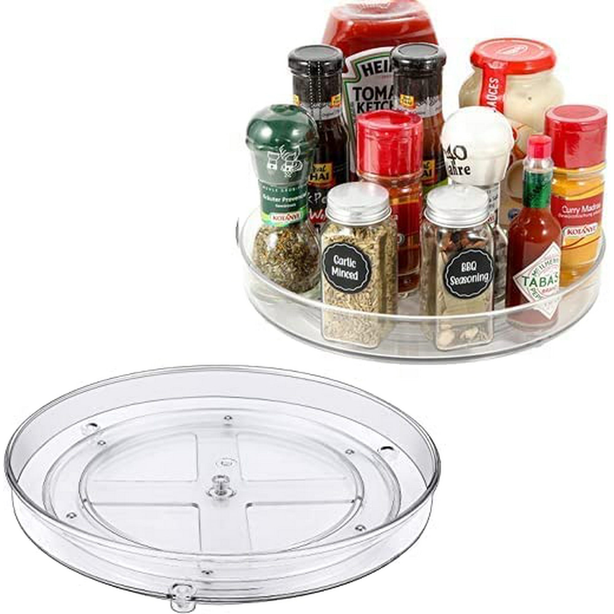 Organizador giratorio transparente de doble capa estante giratorio de 360 °  para condimentos de cocina soporte de maquillaje plato giratorio Lazy Susan