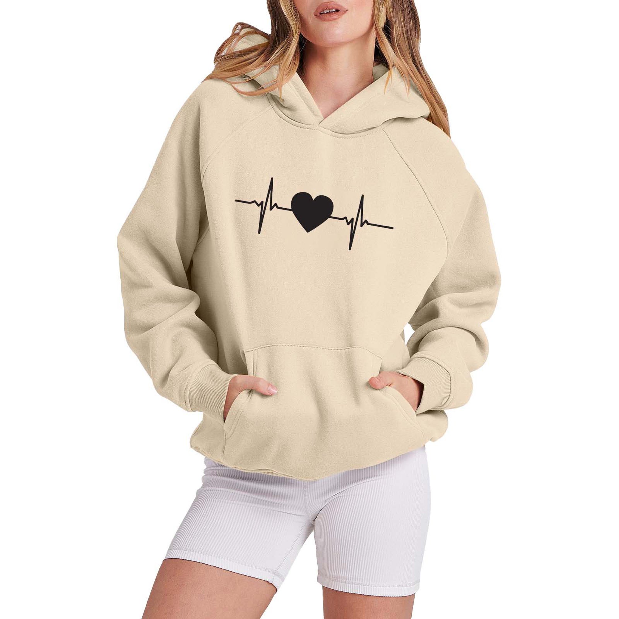  Sudaderas casuales con capucha para mujer, con cordón de moda,  manga larga, ajuste holgado, color sólido, sudadera con capucha para otoño,  de gran tamaño, para entrenamiento, Beige : Deportes y Actividades