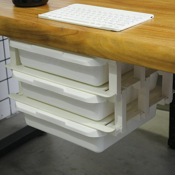 Organizador de cajones para debajo del escritorio, cajón de almacenamiento  oculto autoadhesivo debajo del escritorio con 2 capas, añade un cajón